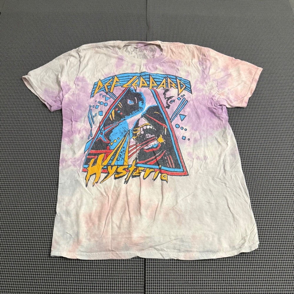 Def Leppard Hysteria Tie Dye Graphic T-Shirt Mens Large Purple Pink Rock Band T